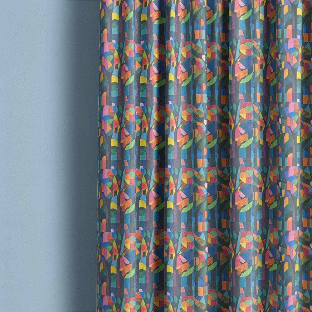 Figueres No.10 multicoloured abstract linen curtain fabric made into curtains