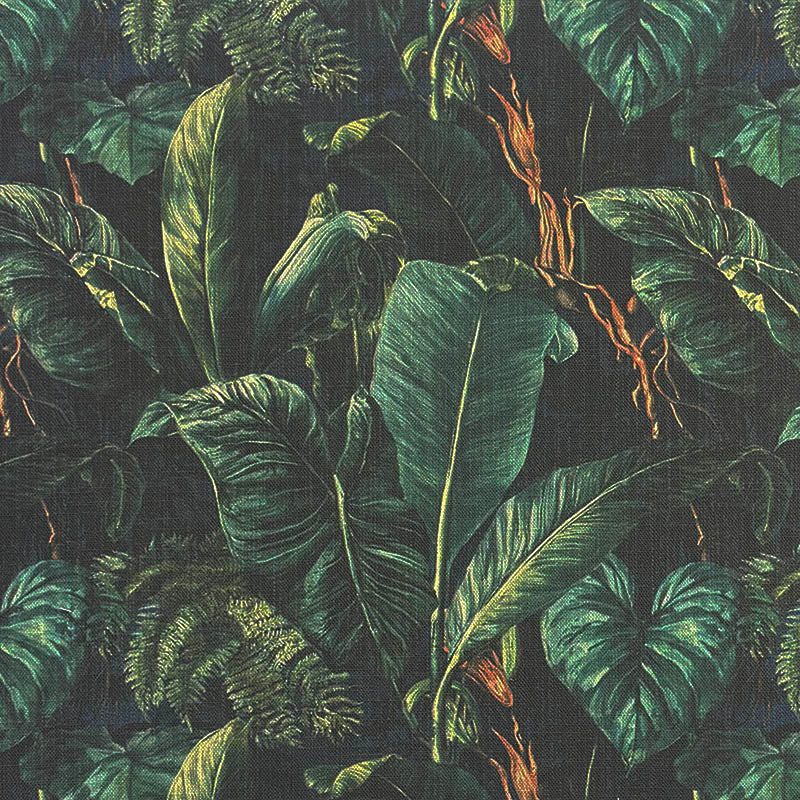 Dark green tropical upholstery fabric with banana and monstera style leaves - Foliage Leaf No.11