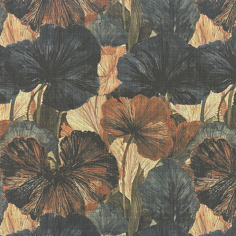 Brown grey and rust leaf upholstery fabric with rounded botanical forms - Foliage Leaf No.12