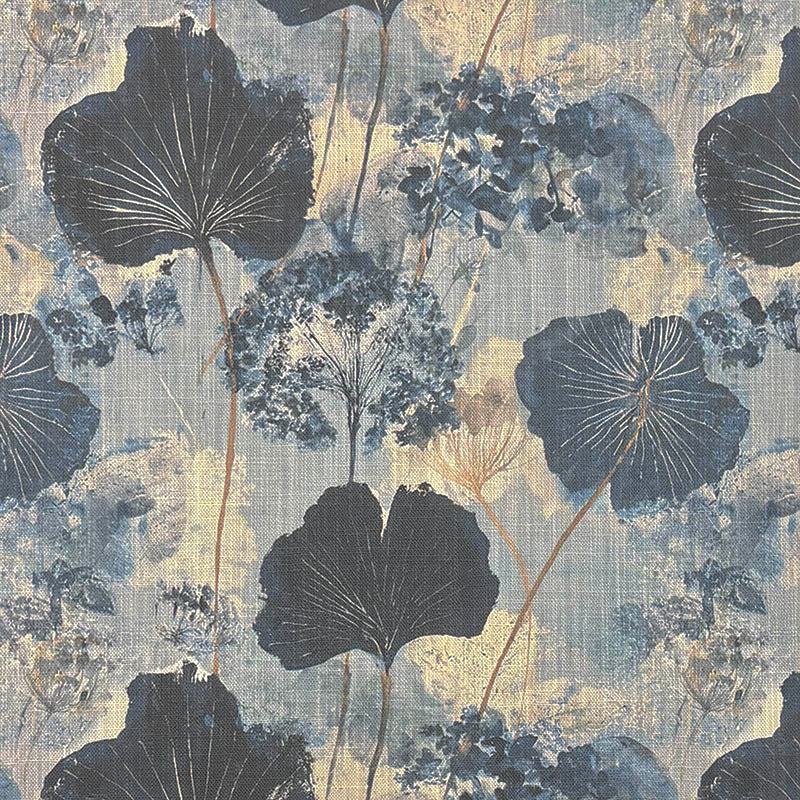Navy and smoky blue botanical upholstery fabric with layered tonal leaves - Foliage Leaf No.5