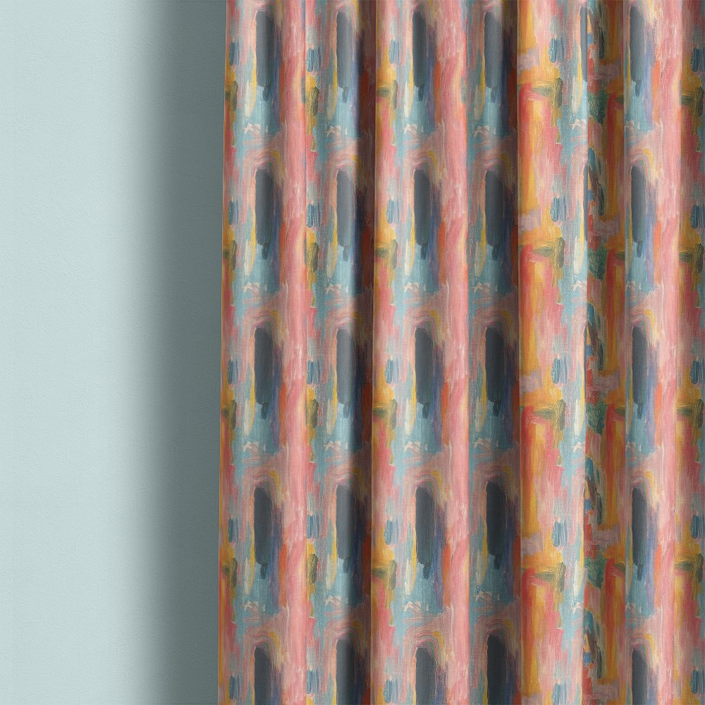 Fresco No.17 multicoloured pastel curtain fabric displayed as full length curtains