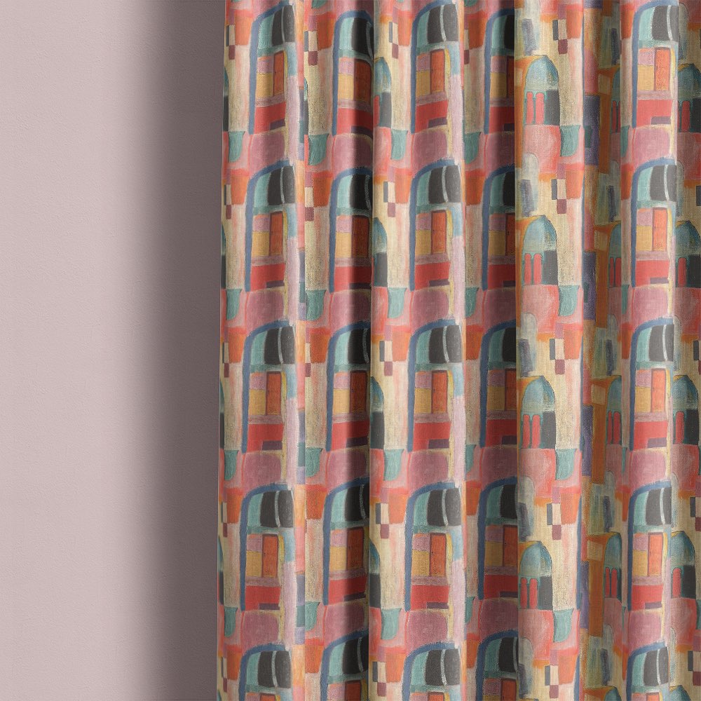 Fresco No.18 curtain fabric in multicoloured pastel geometric Bauhaus design – styled curtains