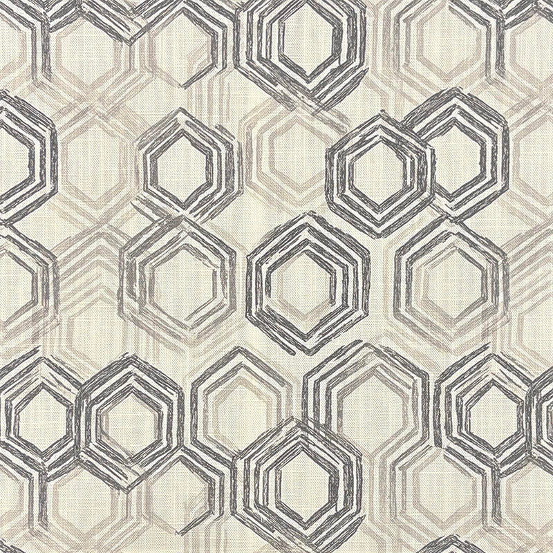 Geometric upholstery fabric with layered hexagon outline pattern in charcoal and grey – Geometry No.7 geometric upholstery fabric