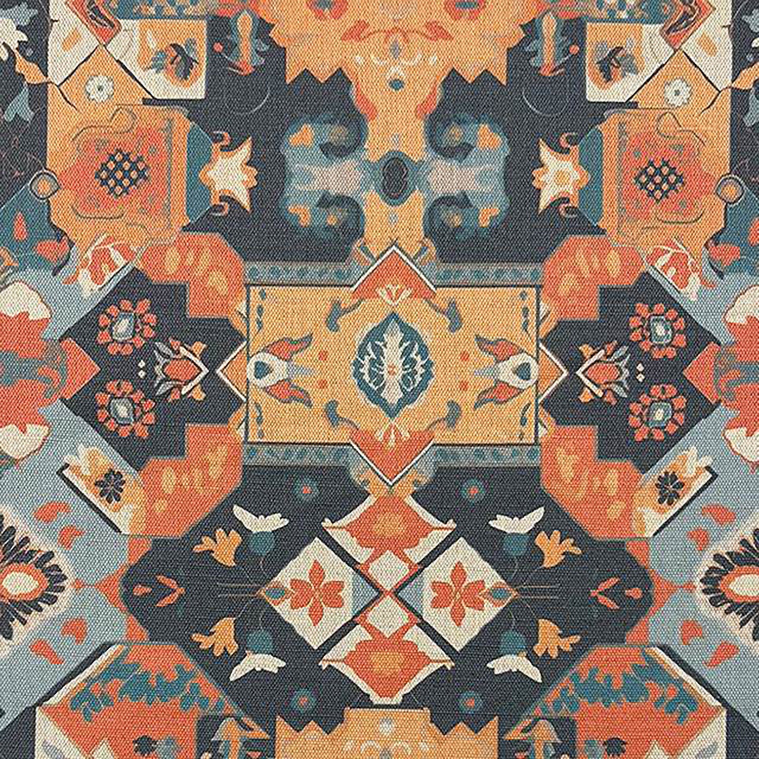 Bright bold upholstery fabric with terracotta and yellow tribal design – Kilim No.16