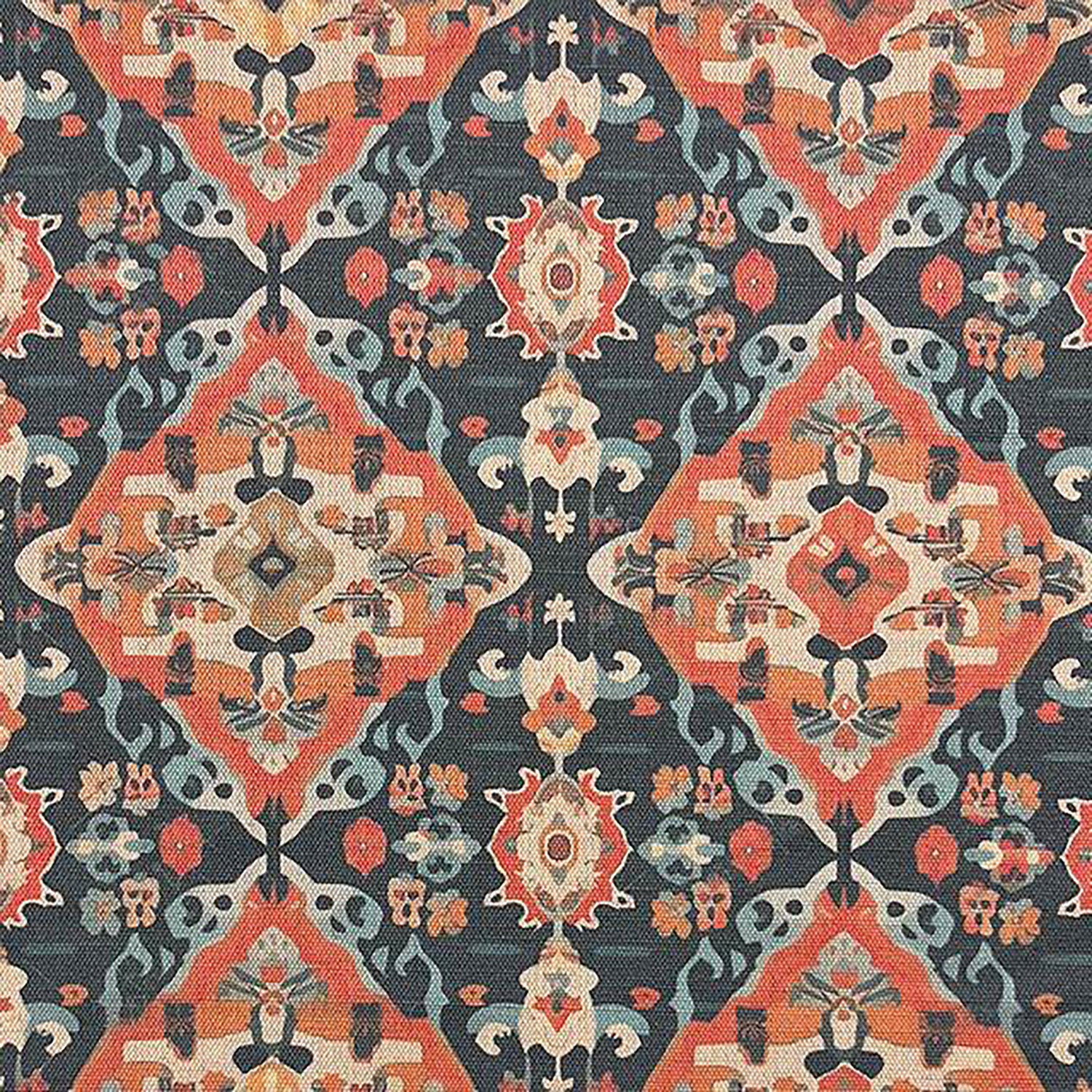 Statement upholstery fabric with terracotta and blue diamond pattern – Kilim No.17