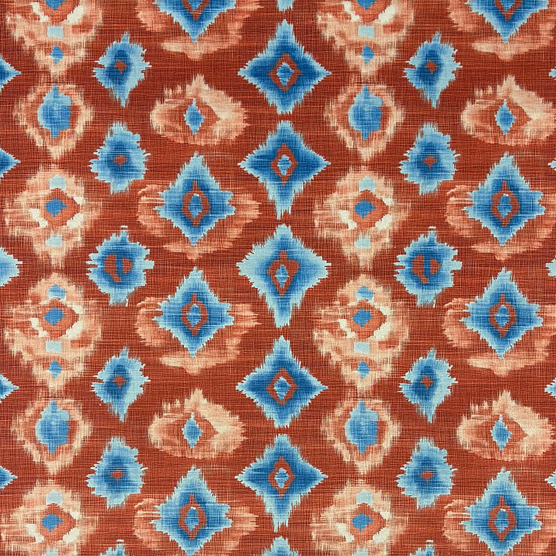 Flat view of Kilim No.30 Crib5 velvet upholstery fabric with red and blue Kilim design pattern