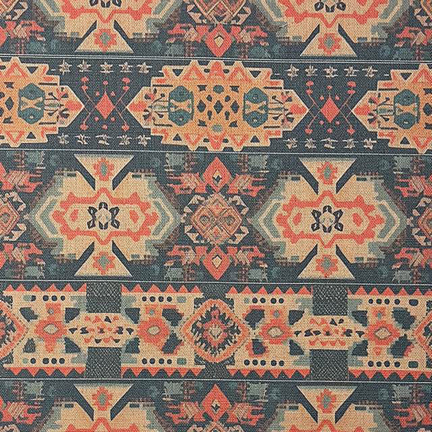 Bold tribal geometric upholstery fabric in rust and charcoal – Kilim No.7