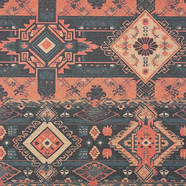 Red and charcoal diamond motif upholstery fabric – Kilim No.9 by Saint and Poet