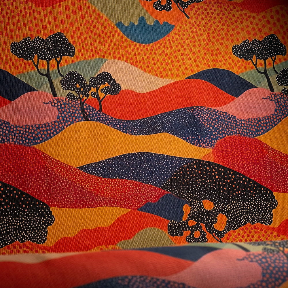 Multicoloured Japanese-inspired upholstery fabric with abstract landscape pattern – Kintsu No.5