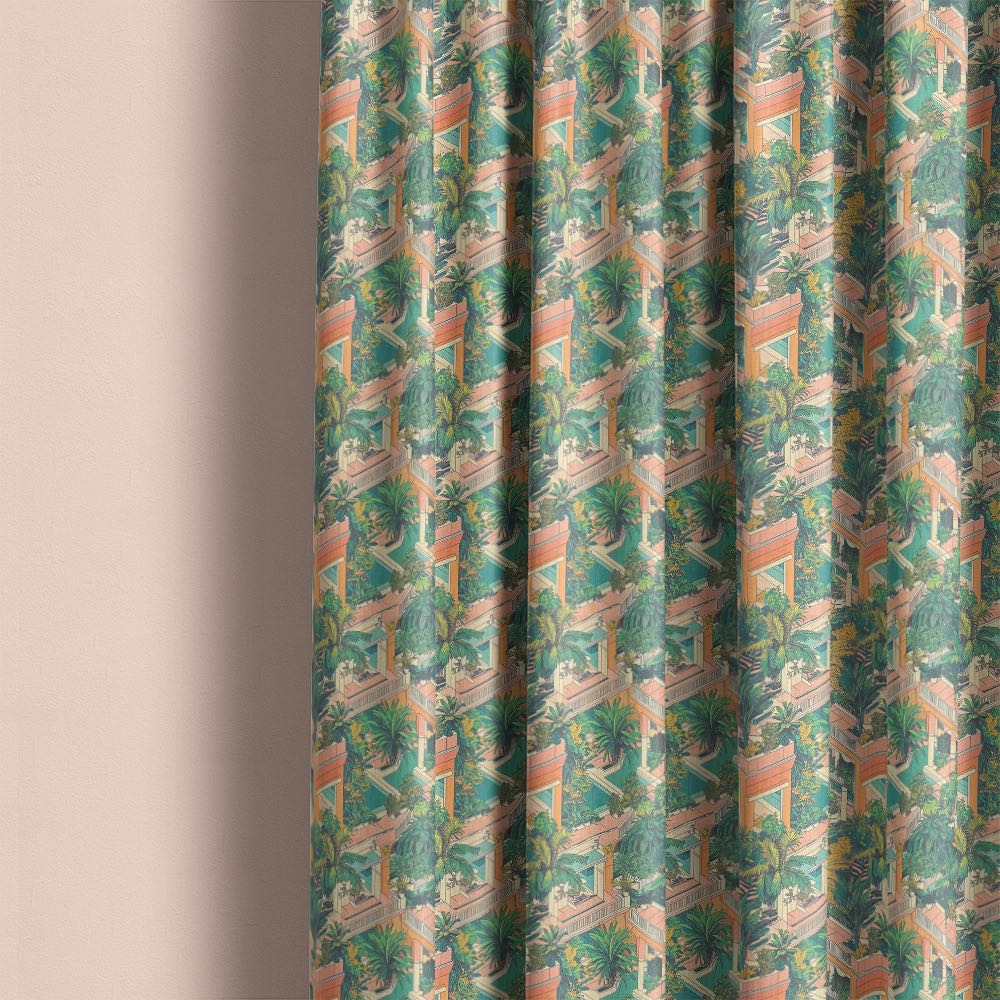 Labyrinth No.4 curtain fabric used as full-length curtains with geometric maze design