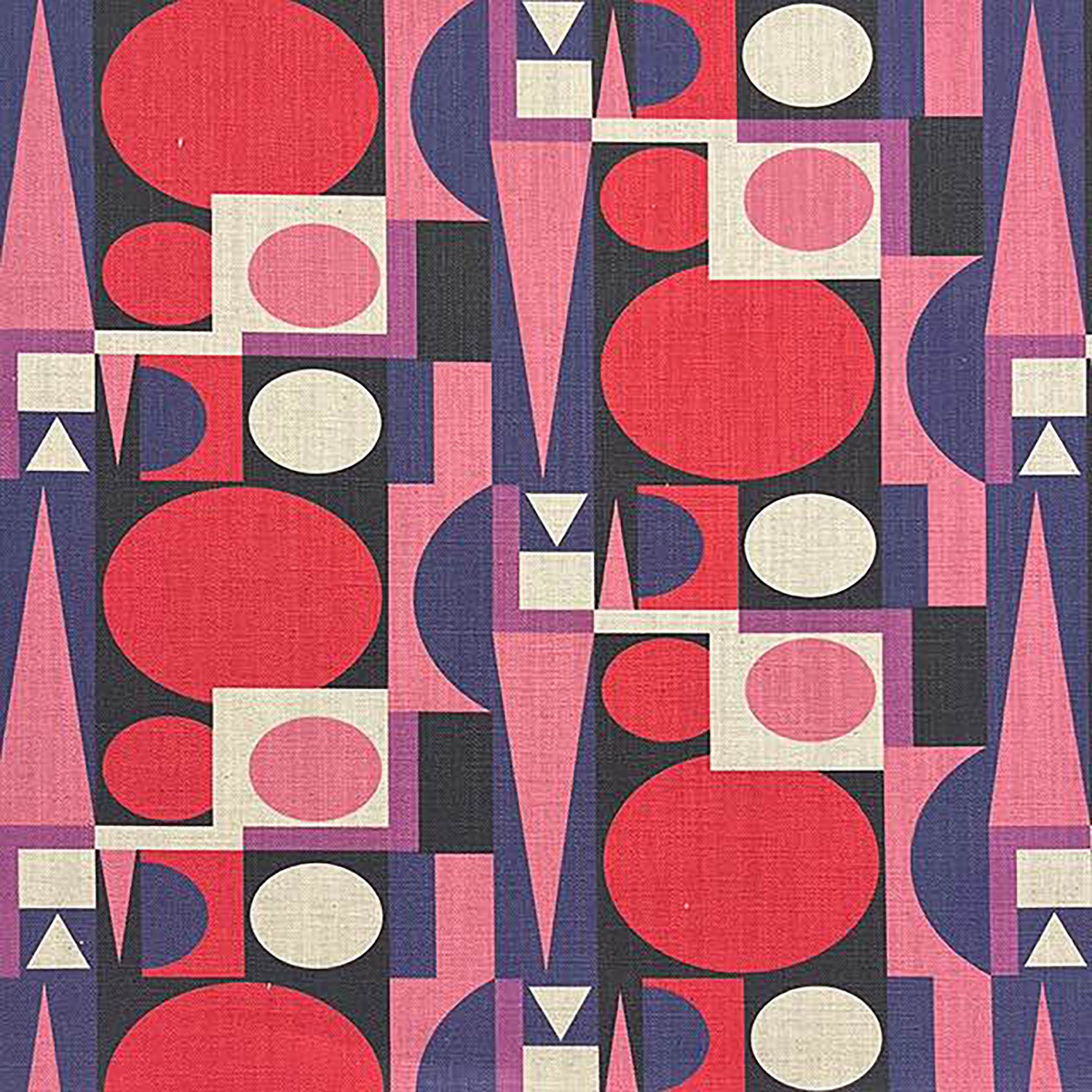 Pink abstract upholstery fabric with bold cubist circles and geometry – Malaga No.18 flat image