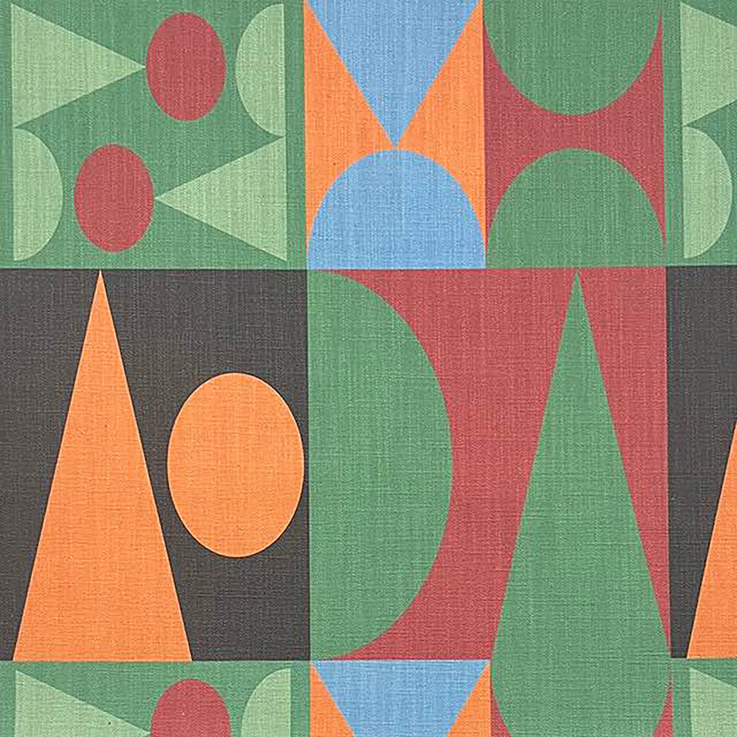 Green cubist upholstery fabric with bold retro shapes – Malaga No.7 flat image