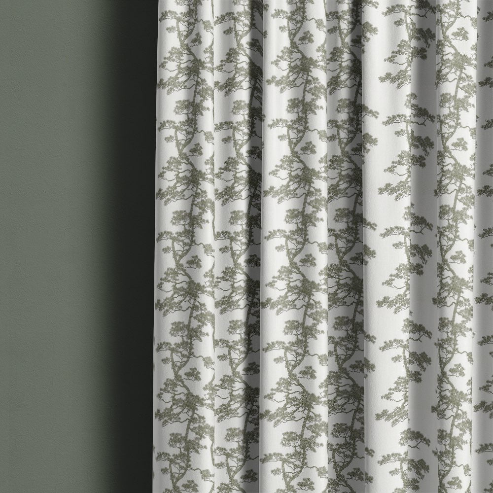 Mori No.11 linen curtain fabric styled as elegant Japanese curtain fabric with pine tree pattern