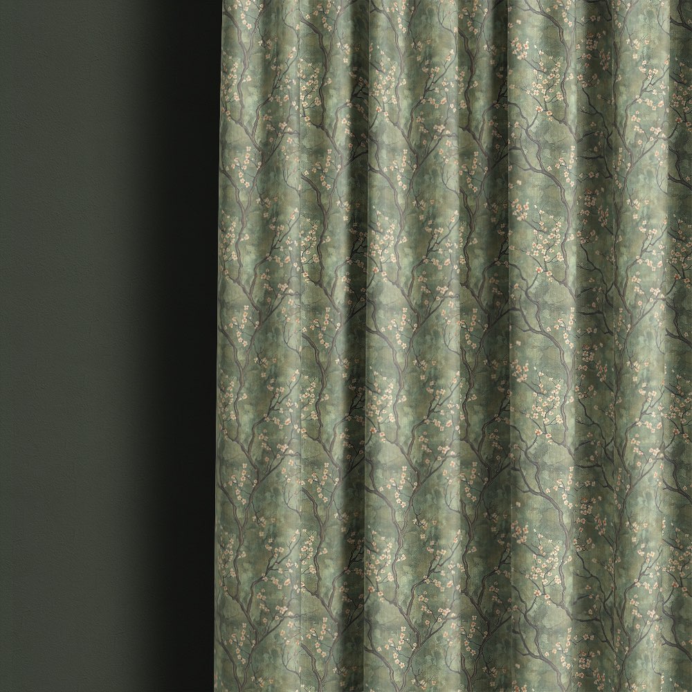Mori No.17 linen curtain fabric made into flowing Japanese-inspired curtains