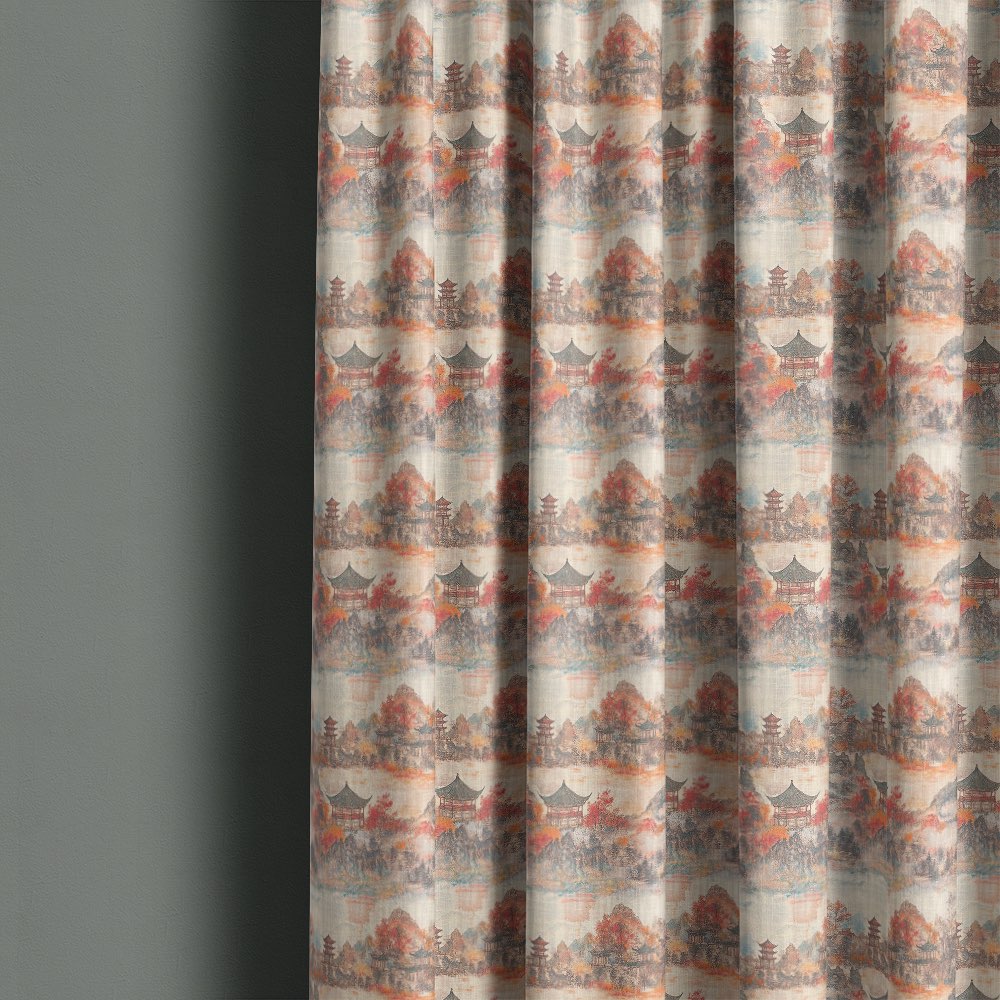 Mori No.2 Linen Curtain Fabric made into curtains showing soft drape and painterly detail