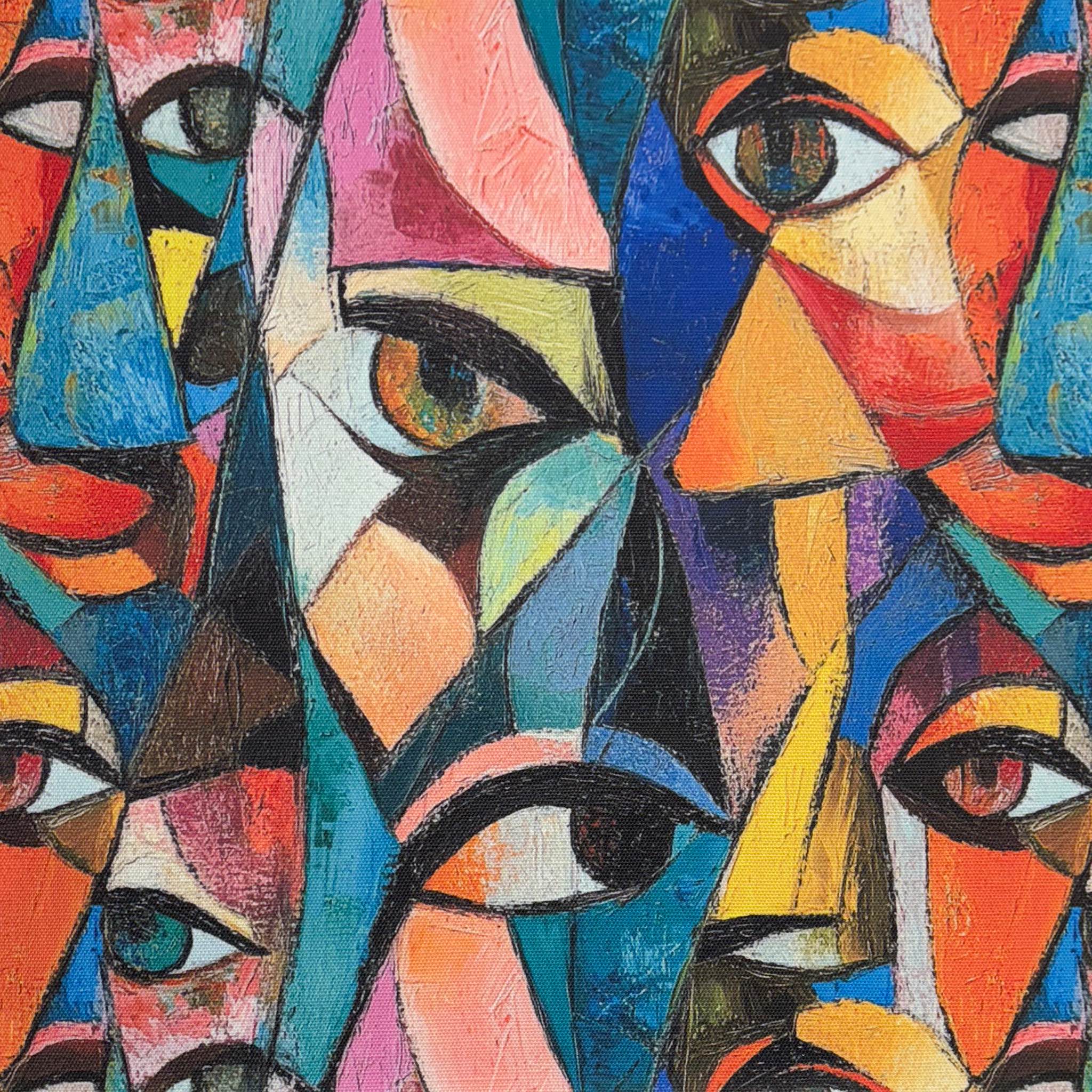 Flat lay of Mougin No.10 Upholstery Fabric with vibrant abstract faces