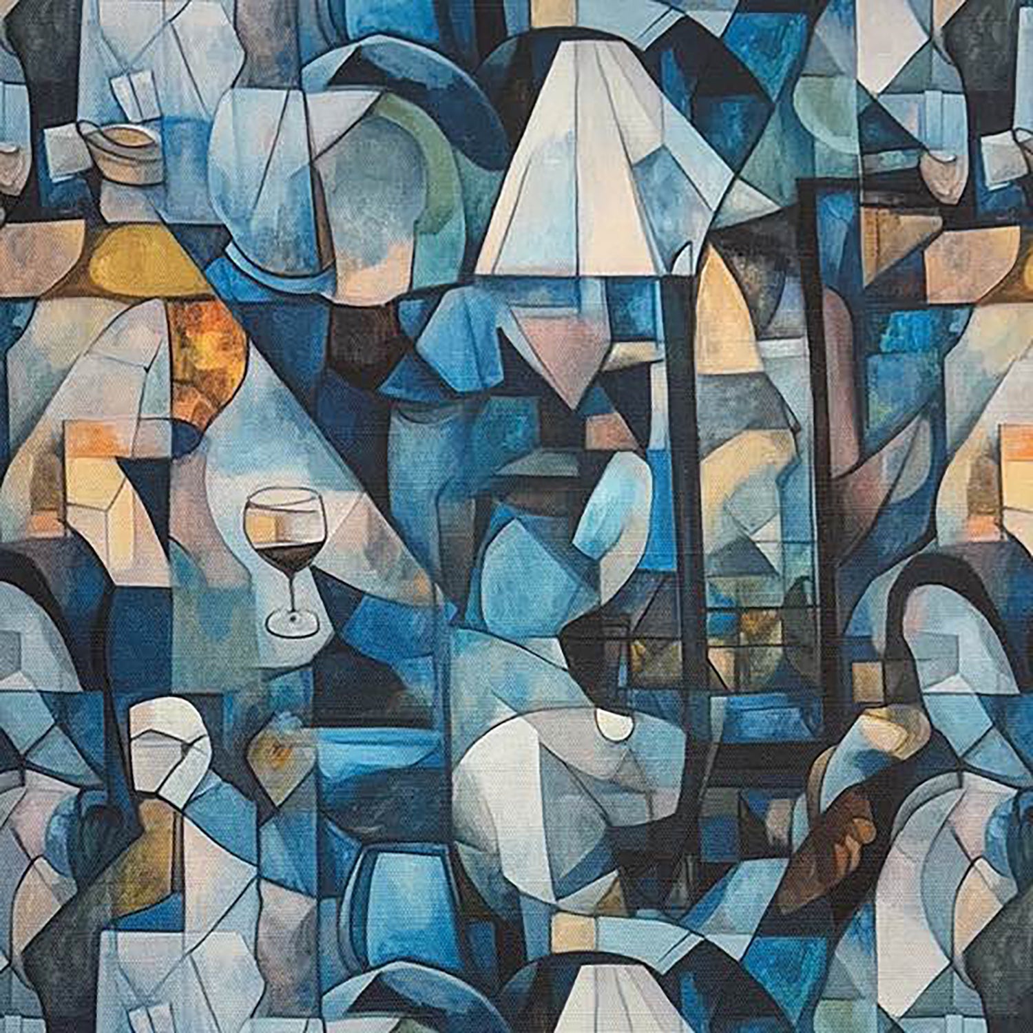 Flat lay of Mougin No.18 Upholstery Fabric in blue abstract still life design
