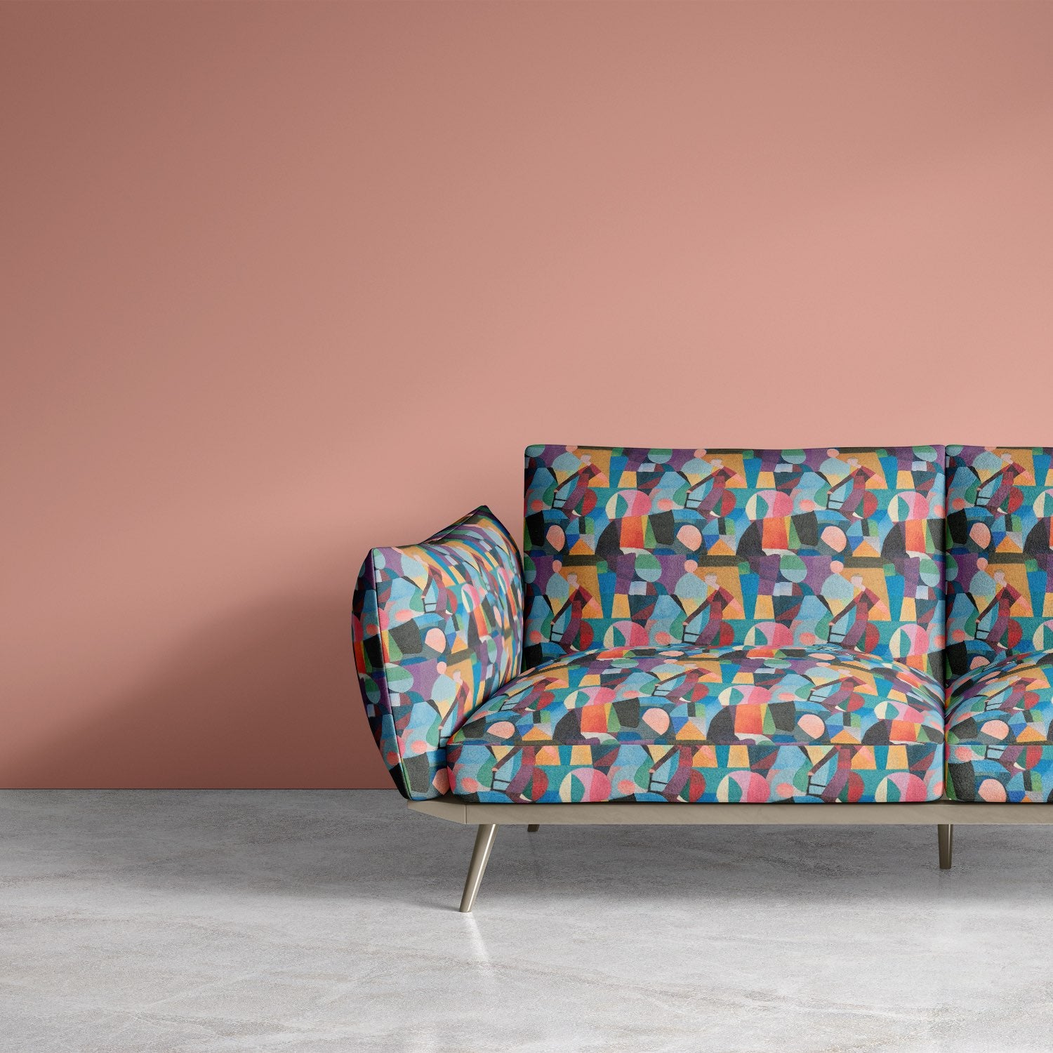 Accent chair upholstered in Mougin No.1 with Picasso-inspired geometric pattern Upholstery fabric