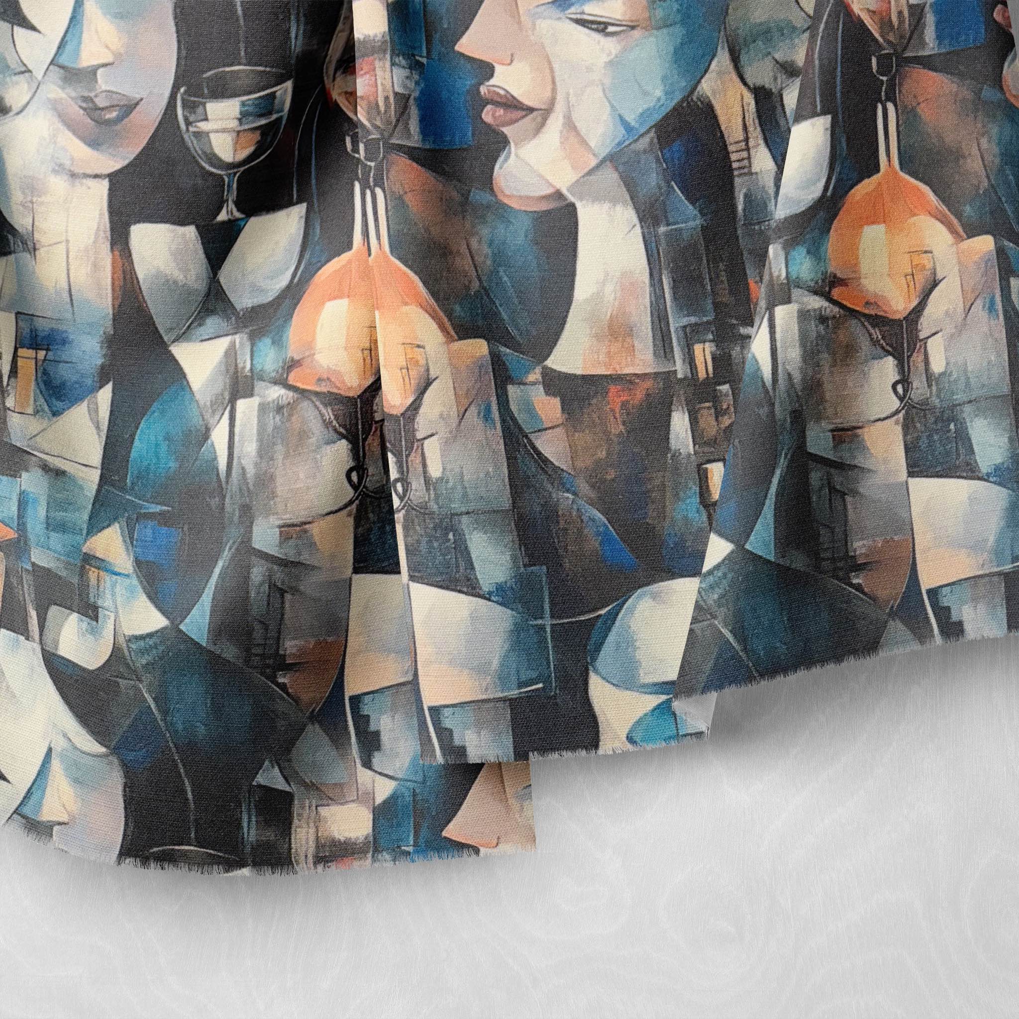 Draped Mougin No.20 fabric highlighting wine motifs and expressive painterly textures