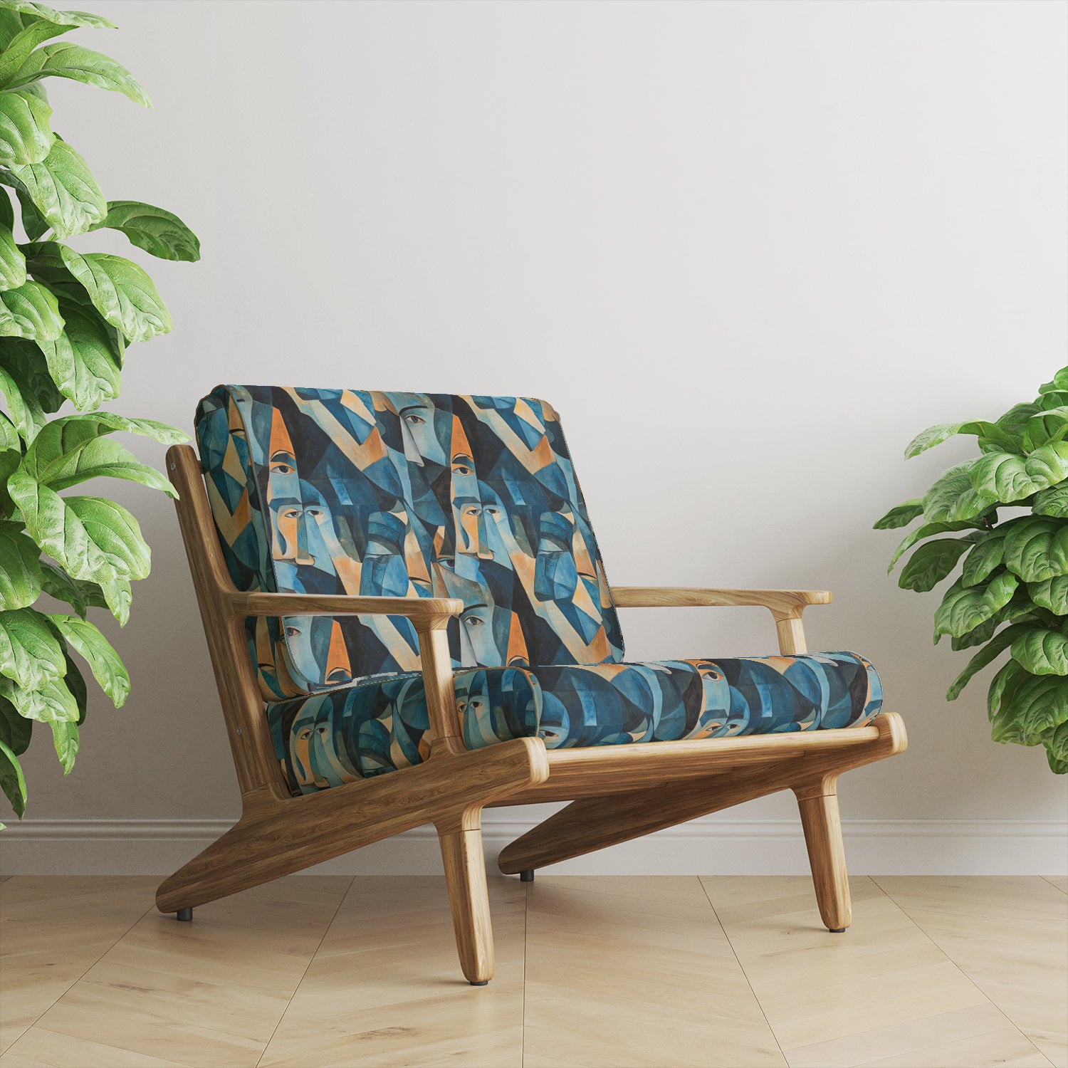 Sofa upholstered in Mougin No.21 fabric featuring Picasso-inspired abstract expressions