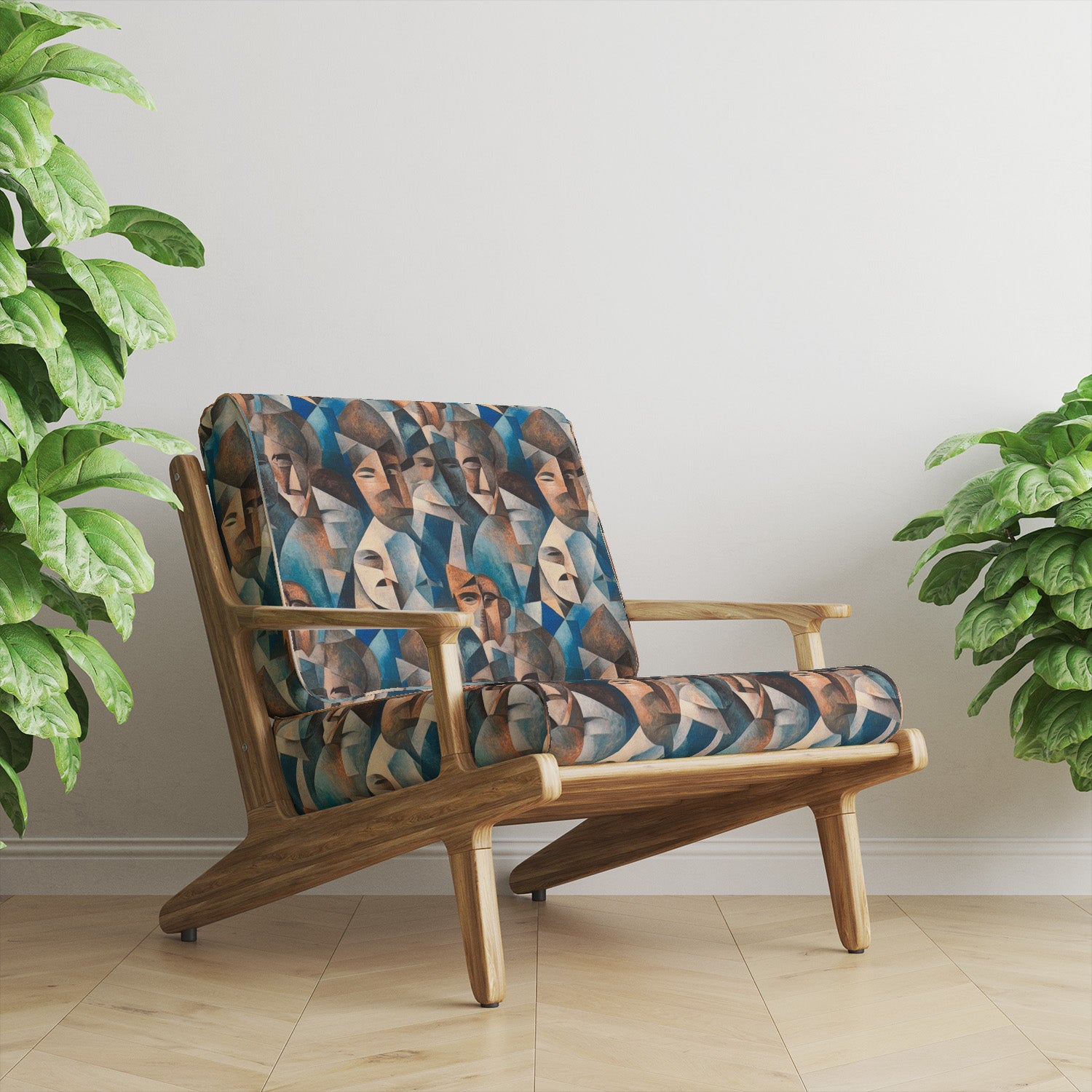 Statement Modern chair upholstered in Mougin No.23 with abstract Picasso-inspired design