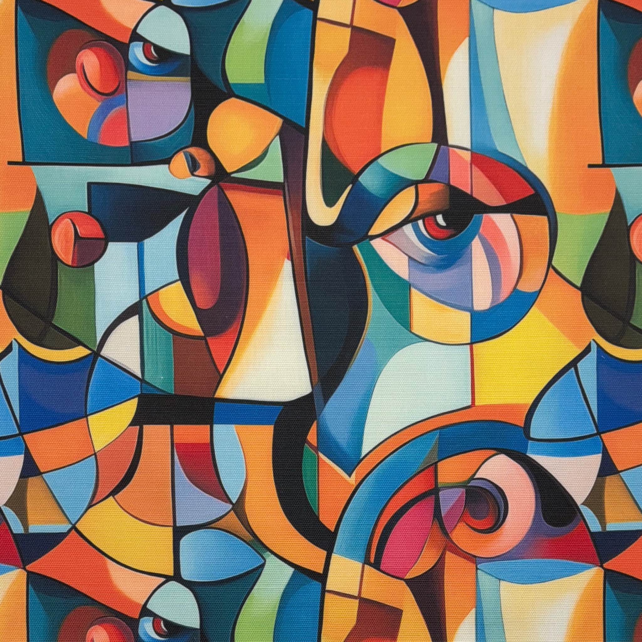 Flat lay of Mougin No.9 Upholstery Fabric featuring abstract Cubist faces