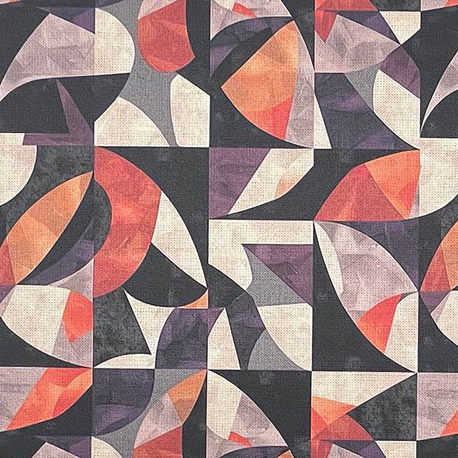 Close-up of designer upholstery fabric with sculptural abstract pattern in purple tones