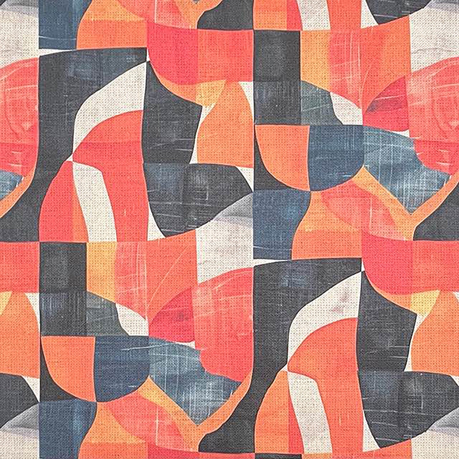 Orange upholstery fabric with abstract curves and geometric layers – Movements No.8 flat lay