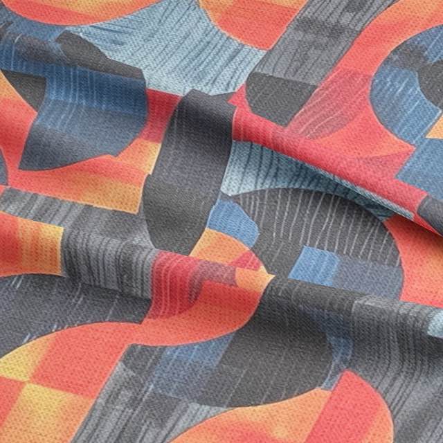Detailed close-up of sculptural blue upholstery fabric with vibrant curved shapes