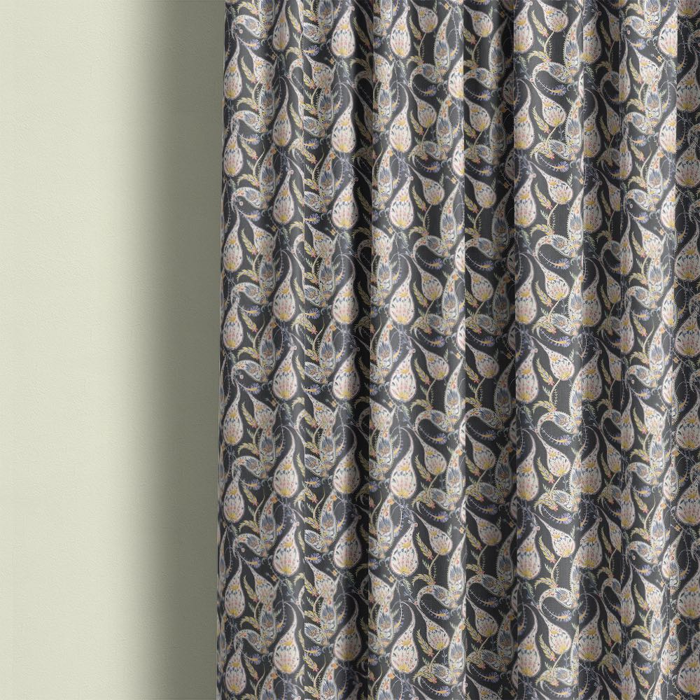 Paisley No.2 Linen Curtain Fabric made into full length curtains with flowing paisley design and soft linen drape