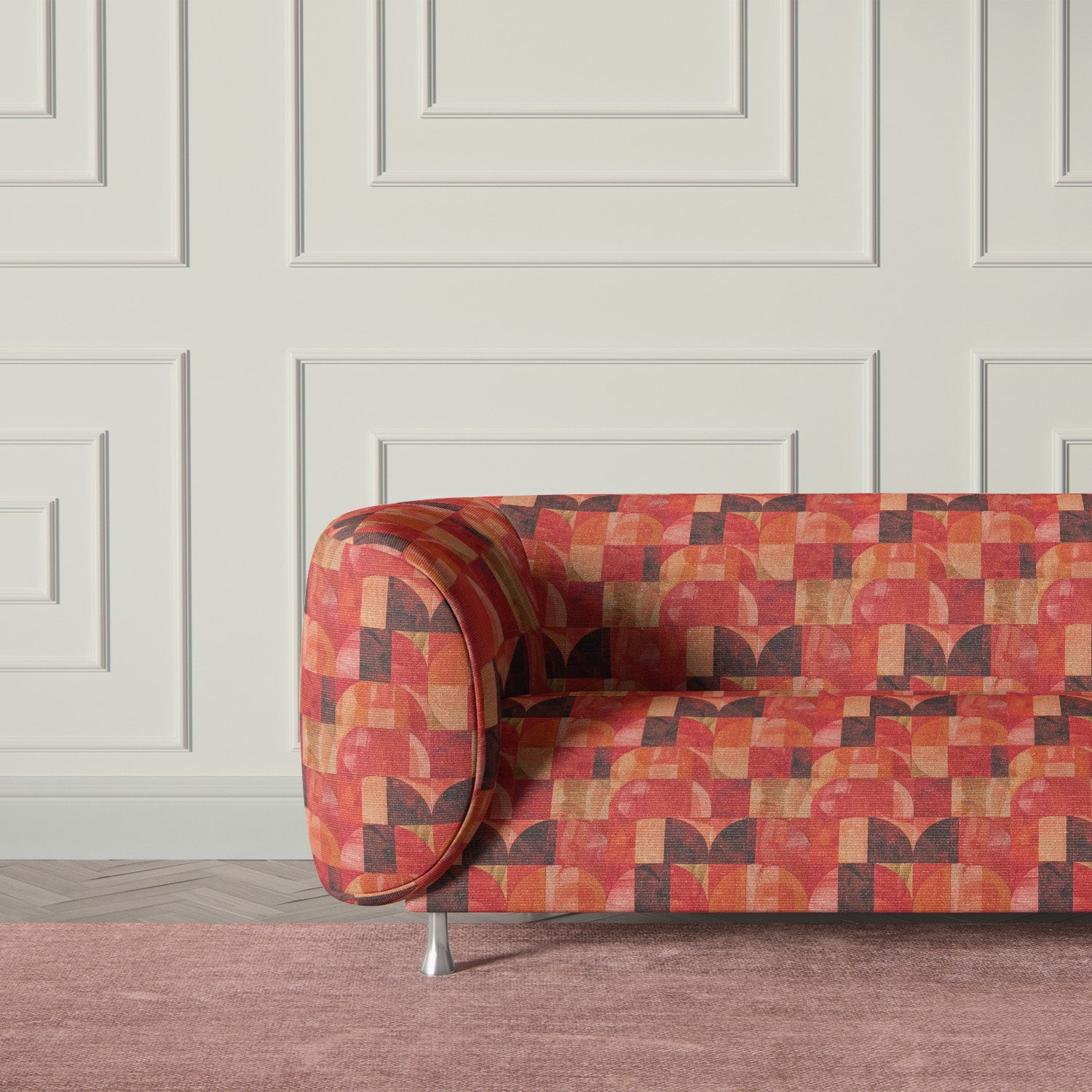 Statement sofa upholstered in Palette No.1 – bold red upholstery fabric design