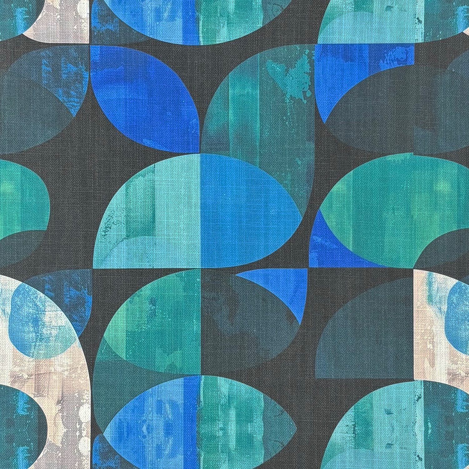 Palette No.6 flat swatch showing geometric blue teal upholstery fabric design