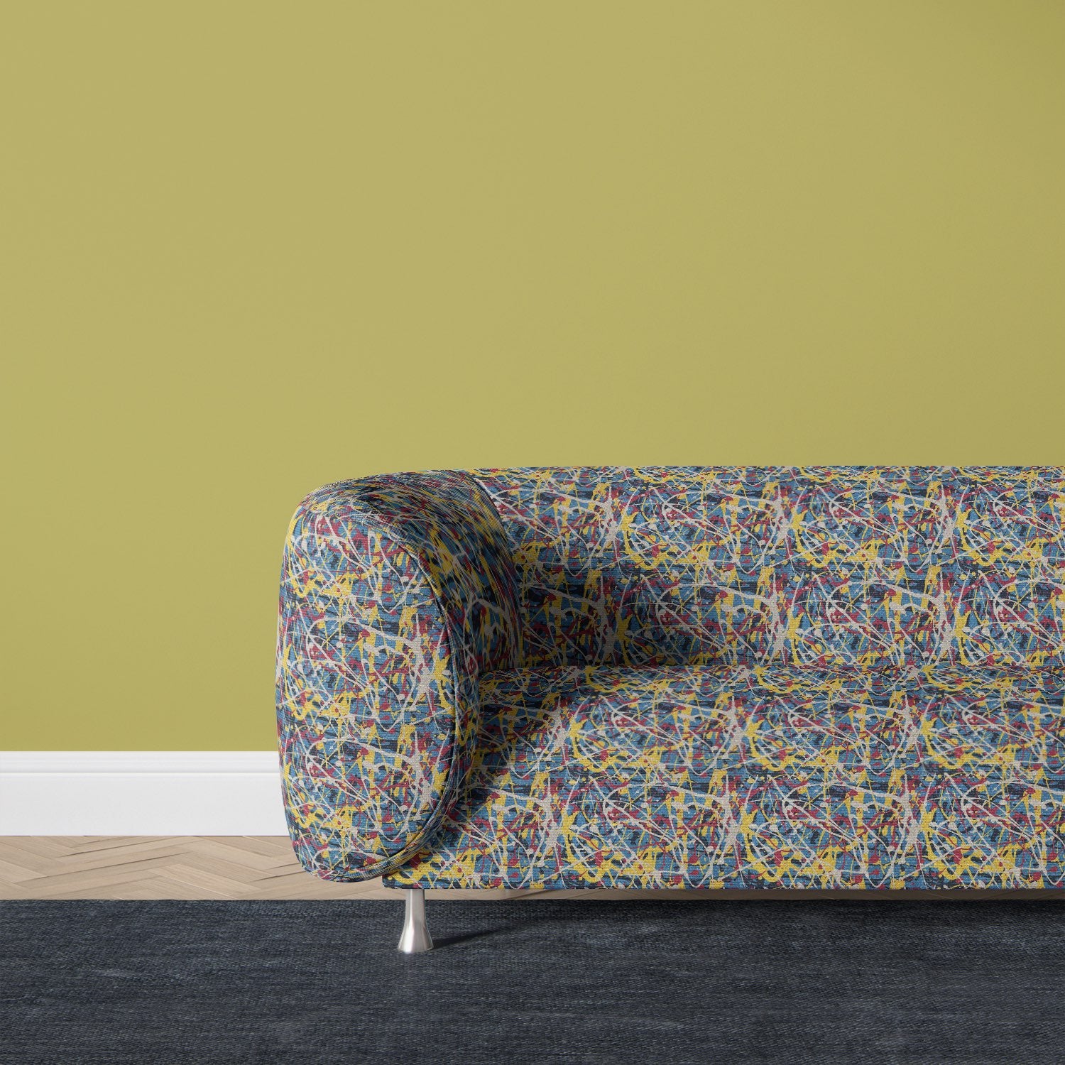 Bold blue armchair upholstered in Pattern No.1 by Saint and Poet