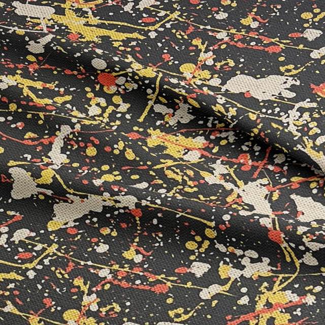 Close-up of black statement upholstery fabric with artistic painterly detail