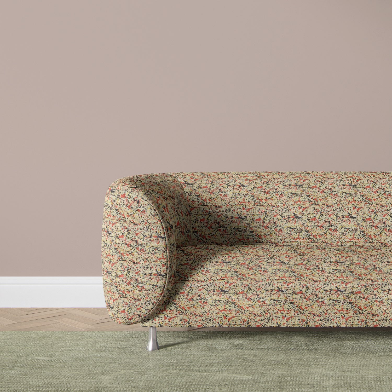Pattern No.5 on shell armchair – expressive upholstery fabric for chairs