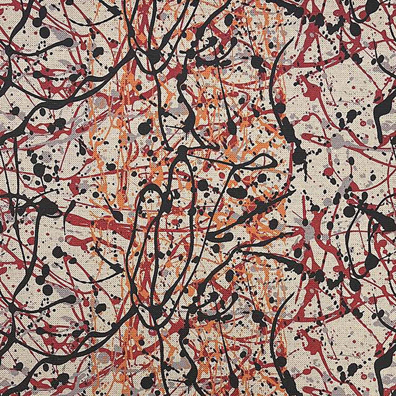 Black abstract upholstery fabric with expressive paint splatter – Pattern No.6 flat lay