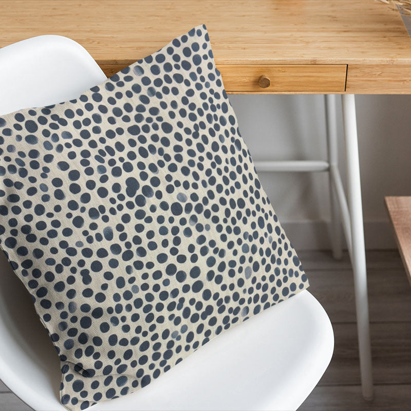 Pointillia No.4 cushion in navy polka dot curtain fabric for smart blue interior schemes