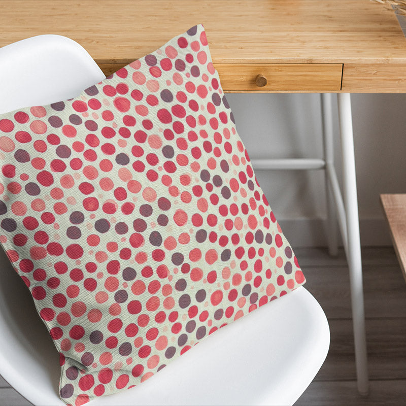 Cushion in Pointillia No.7 pink and red polka dot curtain fabric for warm decorative interiors