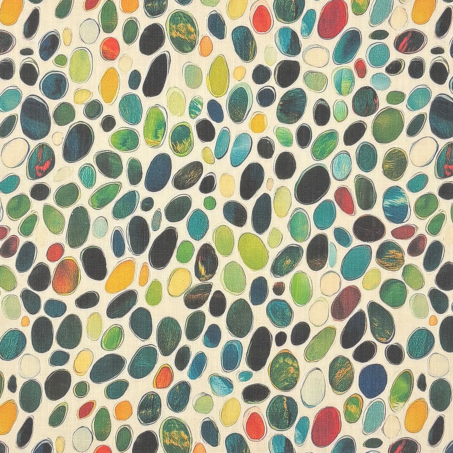 Pointillia No.8 multicoloured polka dot linen curtain fabric flat image with colourful printed pattern