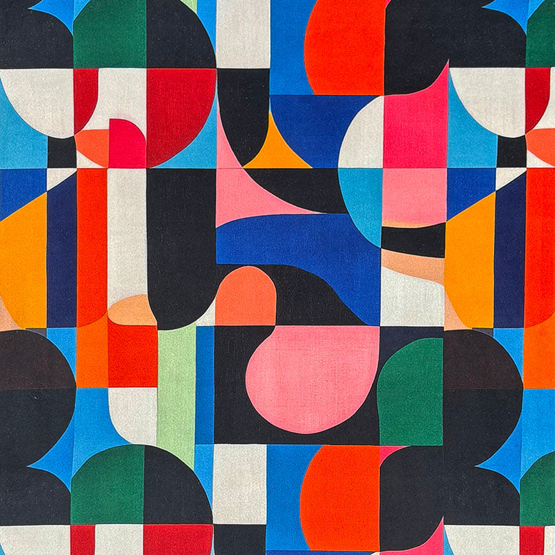 Flat lay of Populist No.1 multicoloured Crib5 velvet fabric with bold abstract print for upholstery