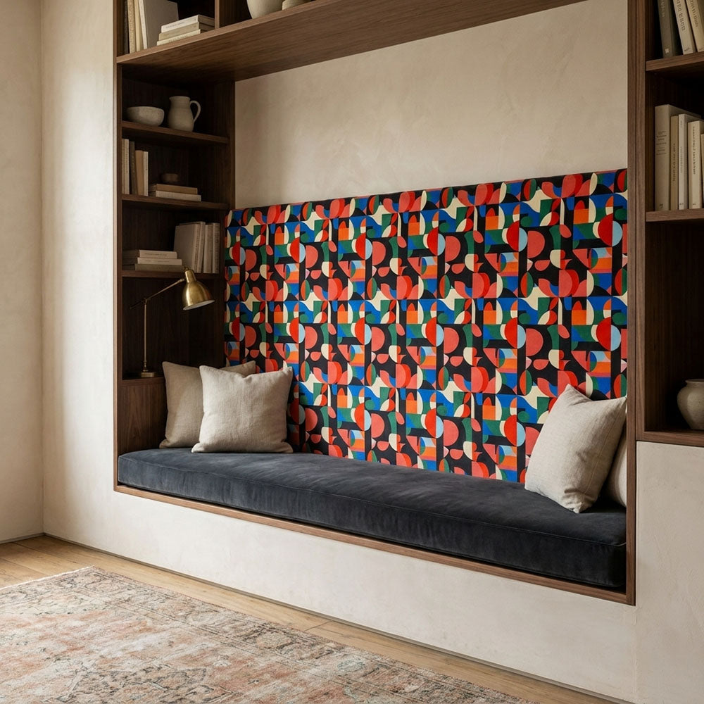 Populist No.2 Crib5 velvet upholstery fabric shown on a bench for luxury contract interiors