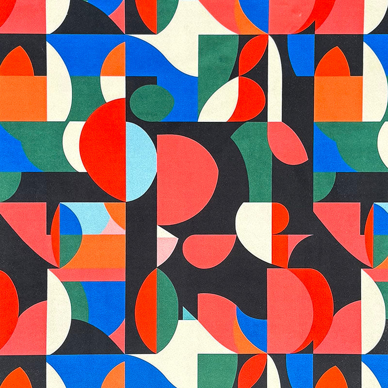 Flat image of Populist No.2 multicoloured Crib5 velvet fabric with designer abstract commercial upholstery print