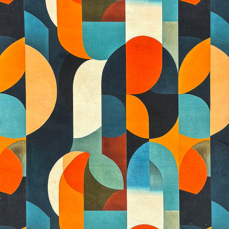 Orange Populist No.5 Crib5 velvet fabric flat lay with warm abstract print for upholstery