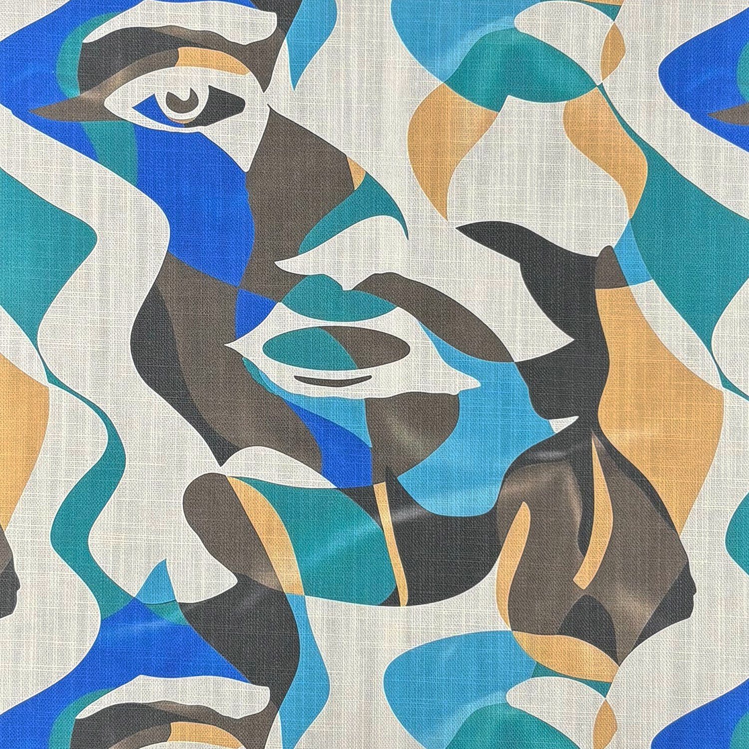 Close-up of Sculpture No.16 abstract portrait upholstery fabric swatch