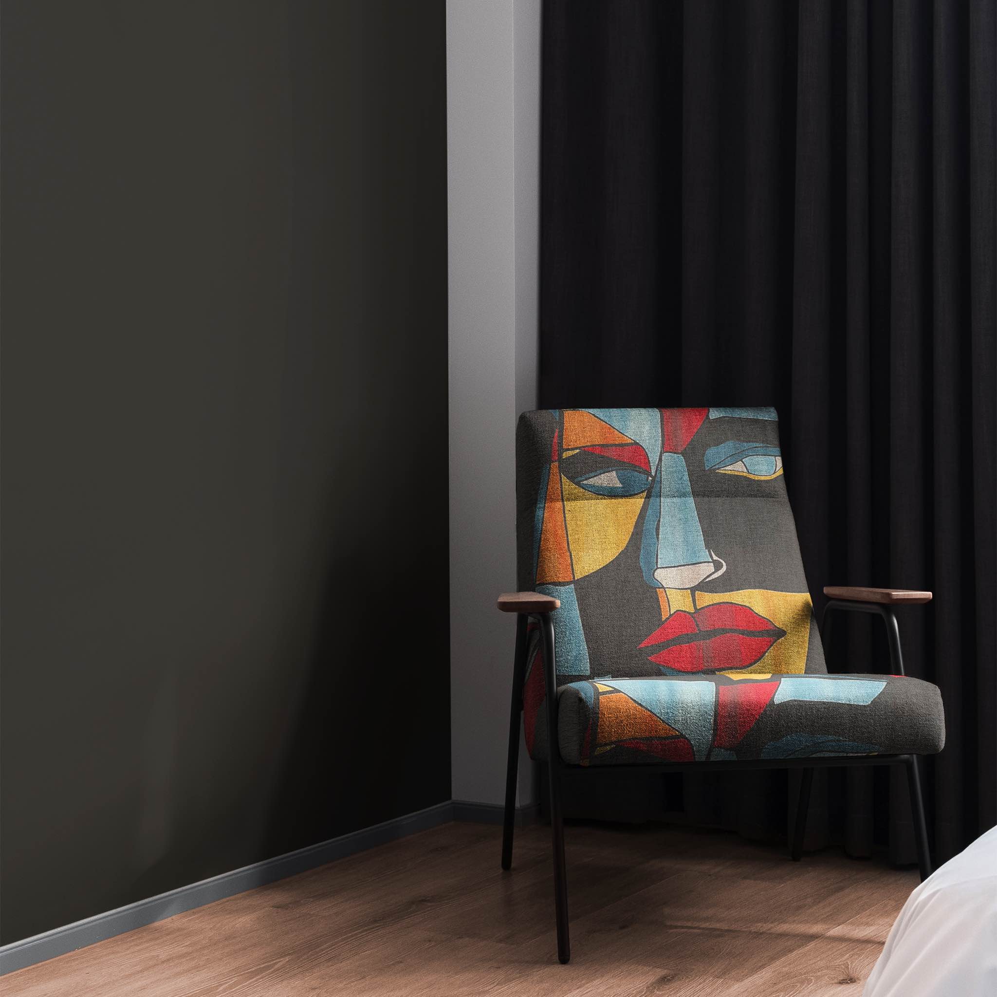 Statement upholstery chair in Sculpture No.1 with bold cubist design