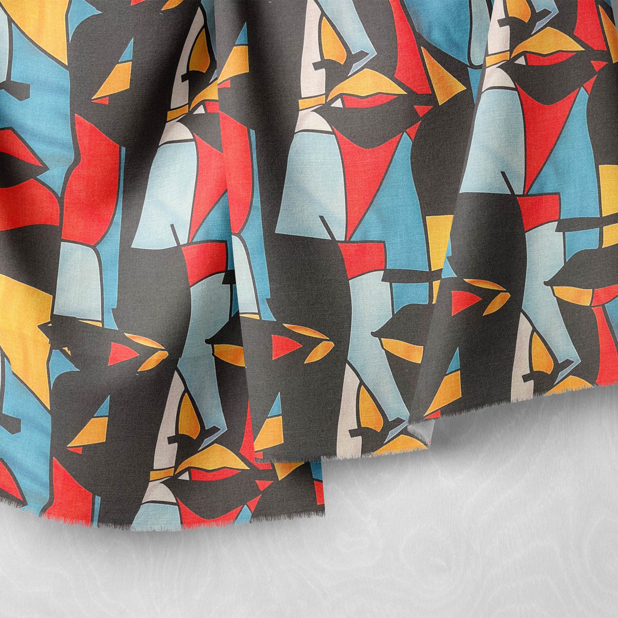 Bold abstract curtain fabric in multicoloured palette – Sculpture No.2 fabric