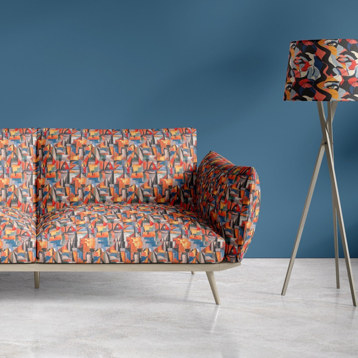 Sculpture No.6 fabric styled on sofa – bold statement upholstery fabric