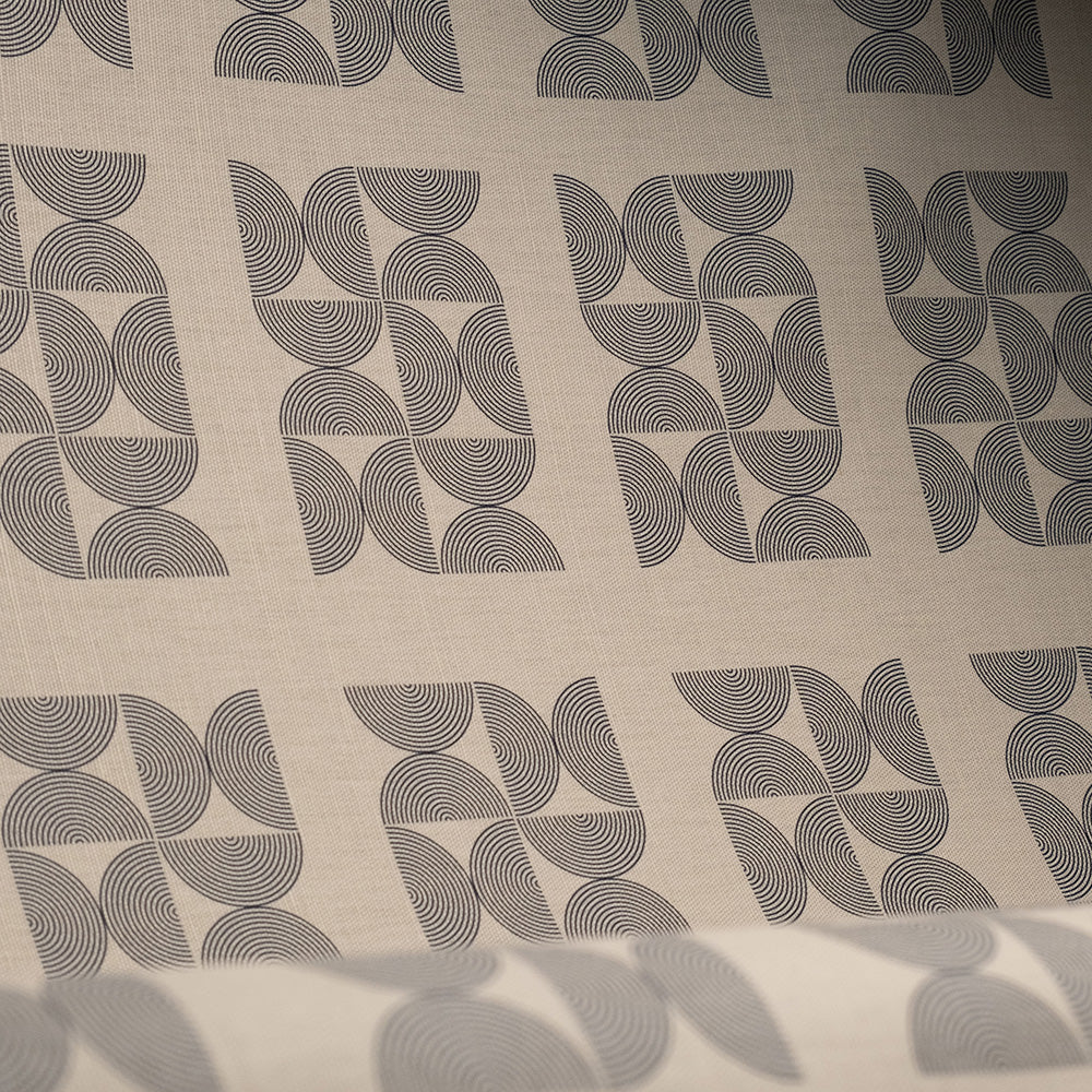 Navy minimalist upholstery fabric with curved geometric repeat – Simplicity No.6