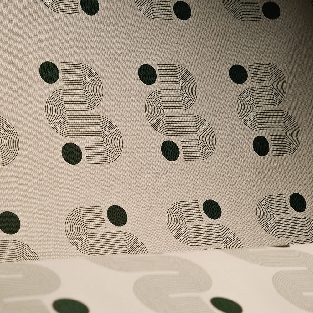 Green minimalist upholstery fabric with curved abstract forms – Simplicity No.8