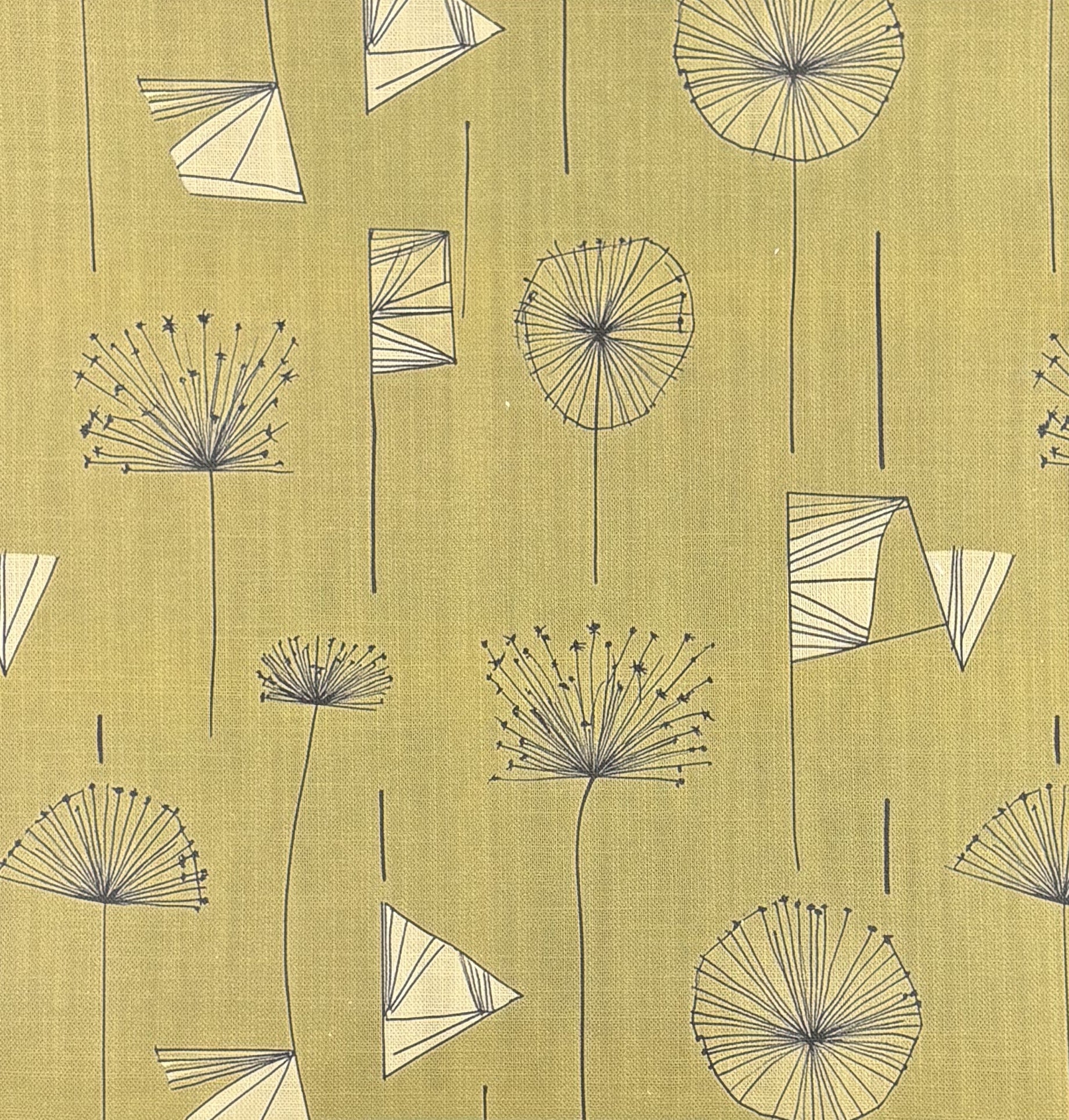 Sketch No.13 green upholstery fabric with hand-drawn floral and abstract shapes